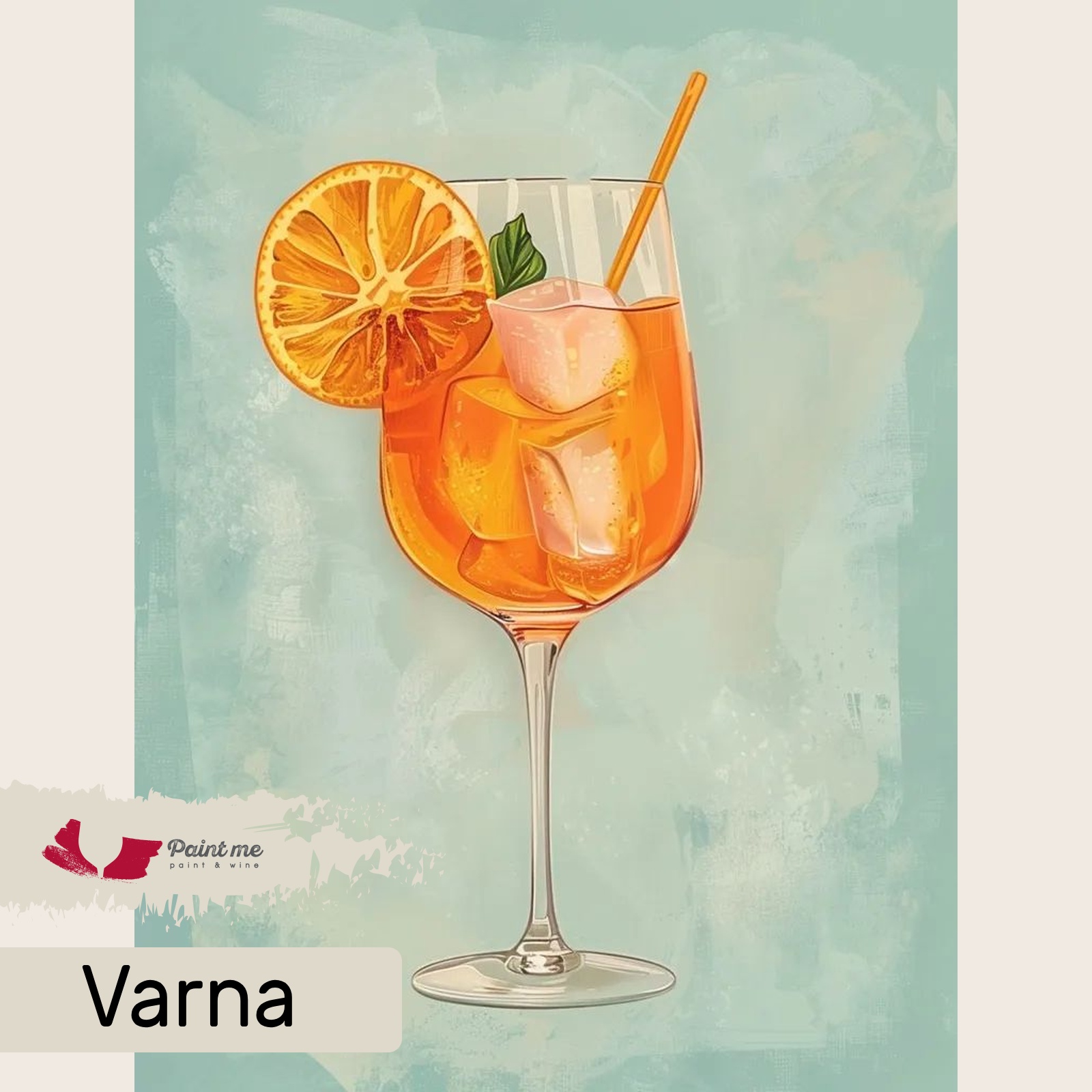 Рисуване и Аперол „Глътка лято“ - лятна картина в цветовете на Aperol Spritz в Paint Me Studio Varna